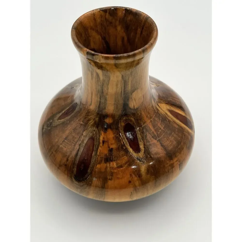 VTG Rare Norfolk Island Pine Hand Turned Wood Vase By D. Van Doren Artist signed